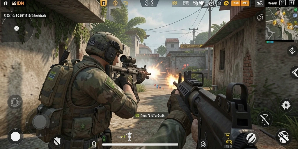 Tangkapan layar menampilkan aksi cepat dan intens dari gameplay FPS.