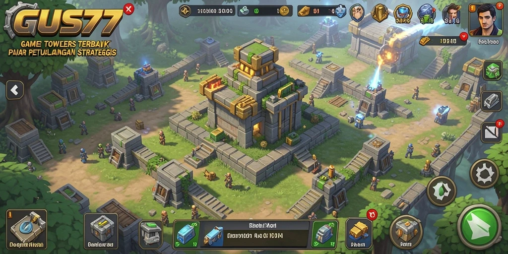 Screenshot GUS77 menampilkan aksi seru dalam pertahanan menara.