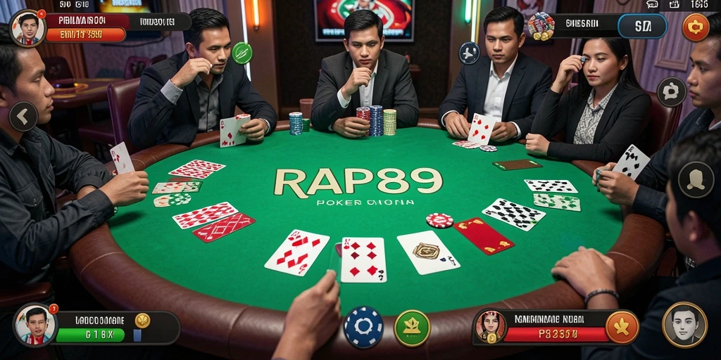 Tampilan gameplay seru dalam permainan Poker RAP89.